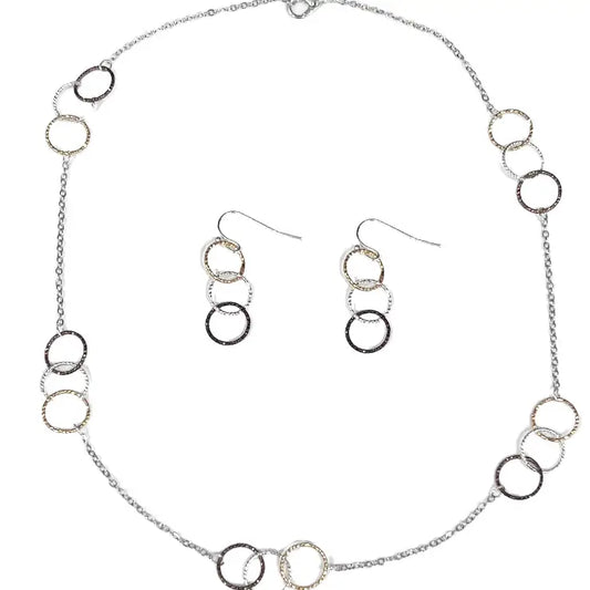 Tri-Tone Circles Necklace & Earring Set