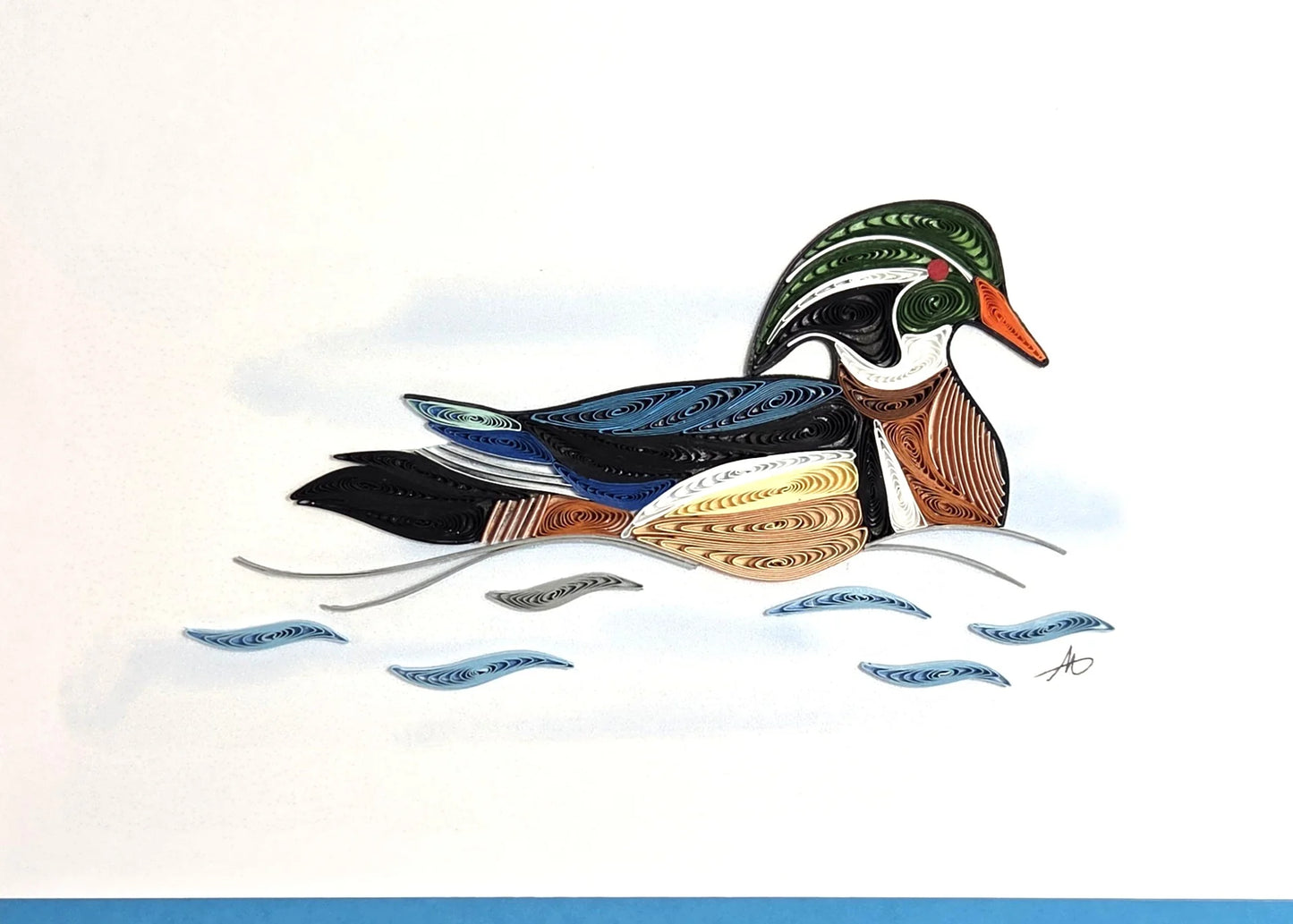 5x7 Quilled Greeting Card - Wood Duck On Water
