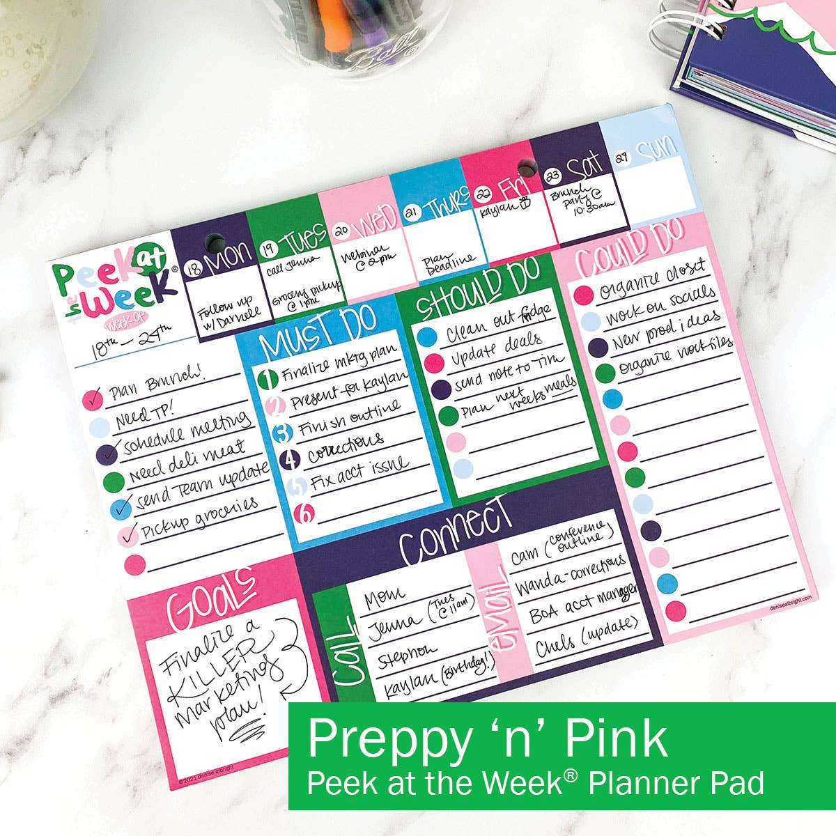 Peek at the Week® Weekly Planner Pad - Preppy 'n' Pink
