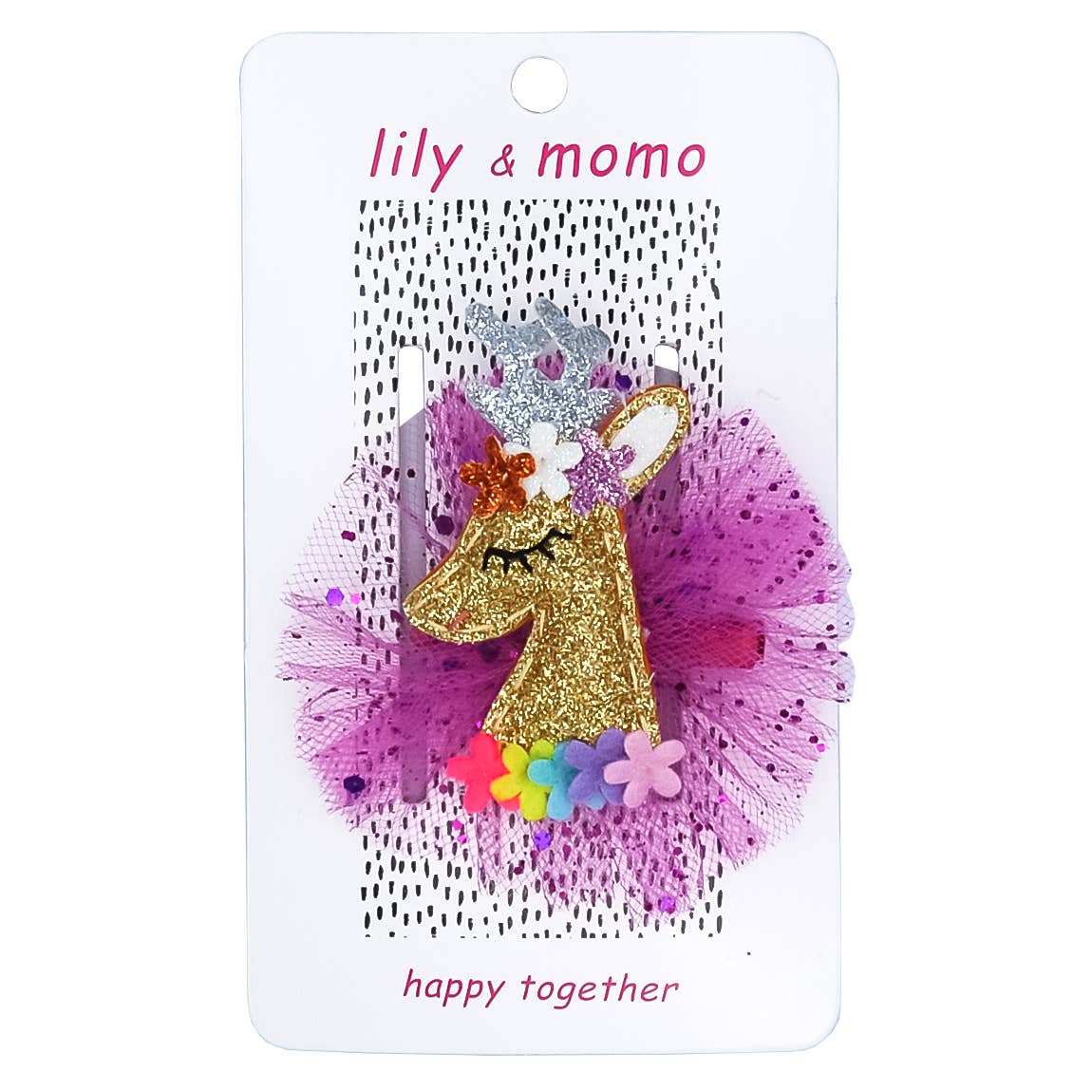 Gold Glitter Reindeer with Tulle Hair Clips