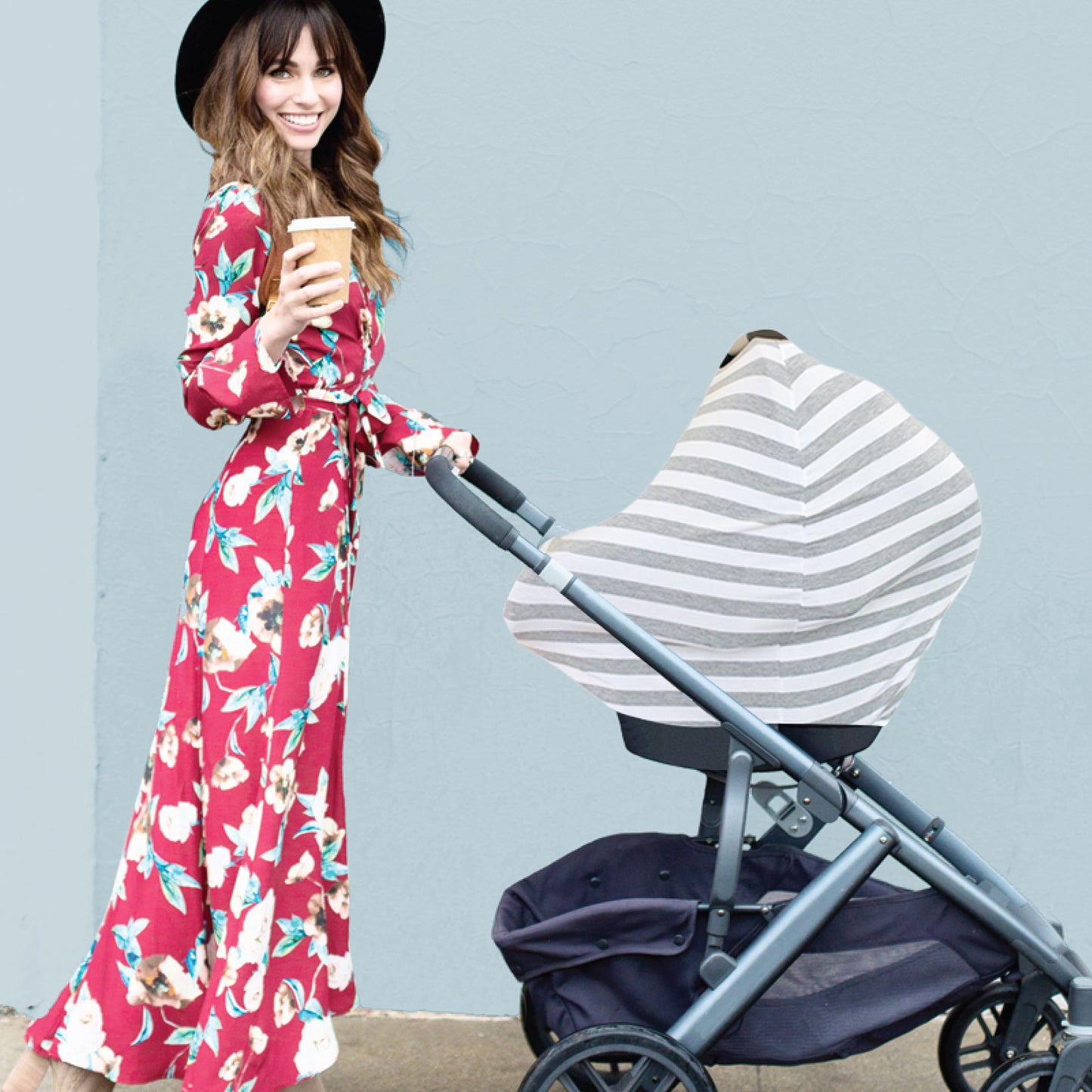 Mom Boss™ 4-in-1 Multi-Use Car Seat + Nursing Cover - Heather Gray Stripe