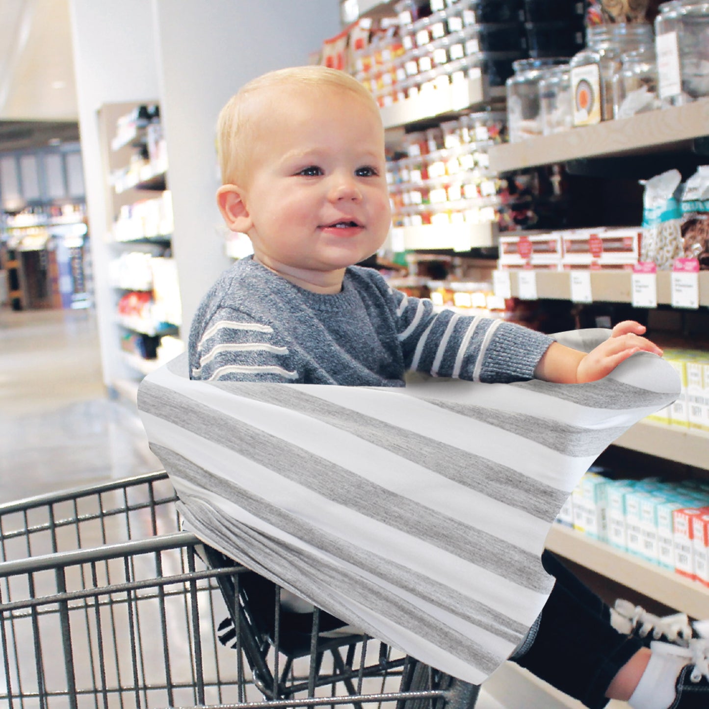 Mom Boss™ 4-in-1 Multi-Use Car Seat + Nursing Cover - Heather Gray Stripe