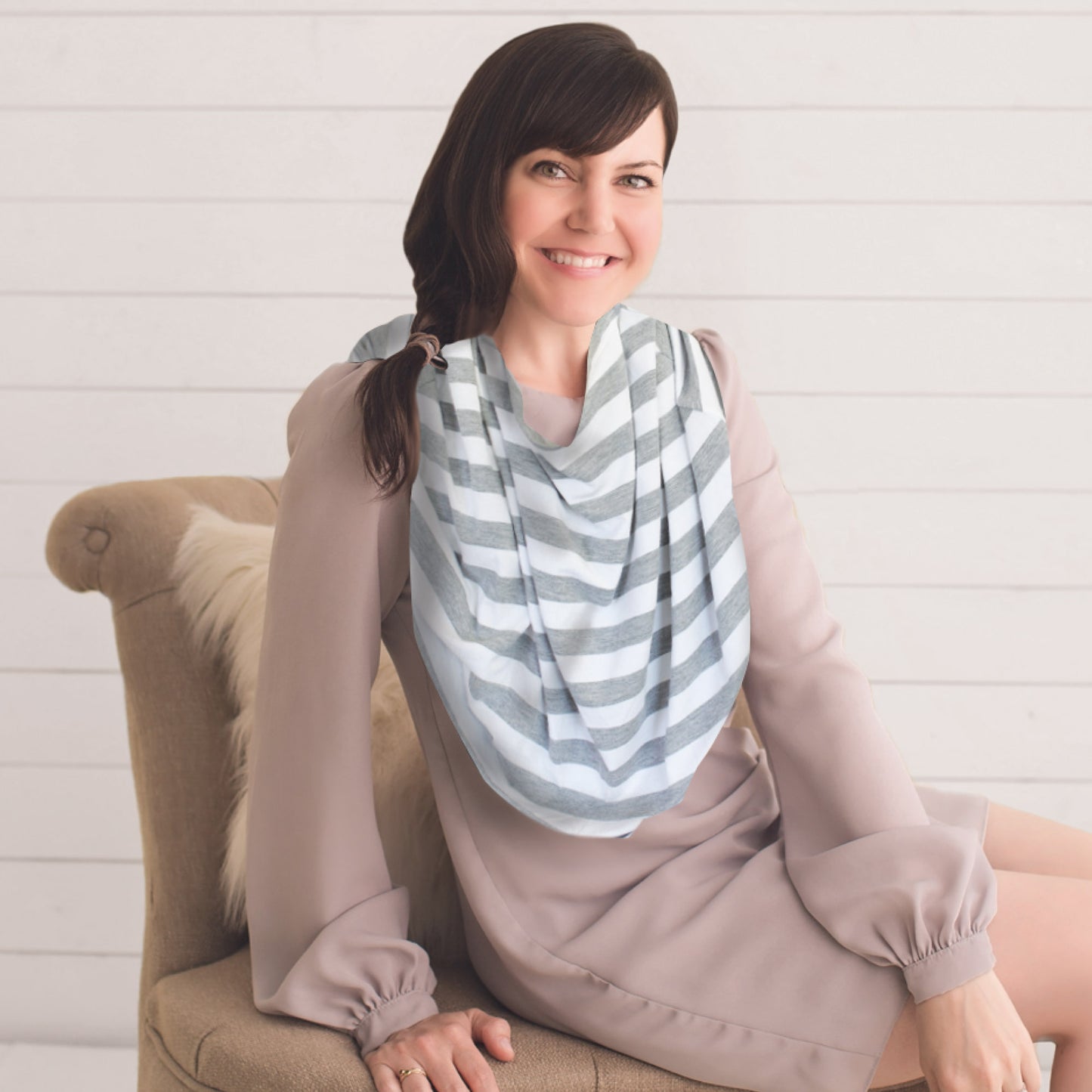 Mom Boss™ 4-in-1 Multi-Use Car Seat + Nursing Cover - Heather Gray Stripe