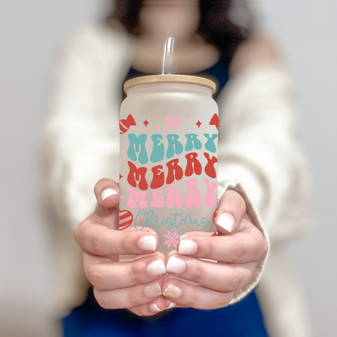 16 Oz Can Glass - Merry Christmas