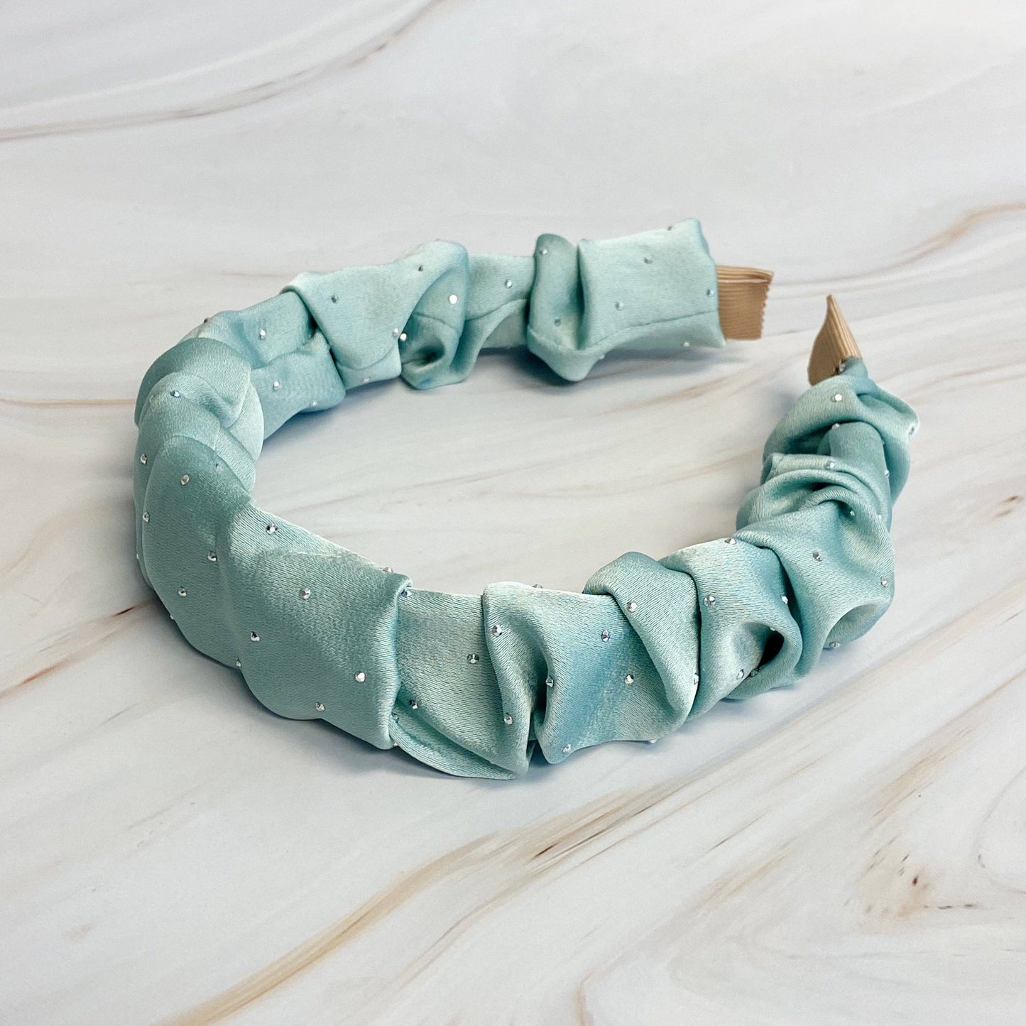 Scrunched Satin Jewel Dotted Headband - Sage