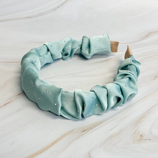 Scrunched Satin Jewel Dotted Headband - Sage