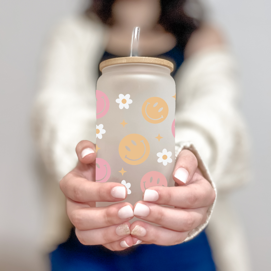 16 Oz Can Glass - Smiley