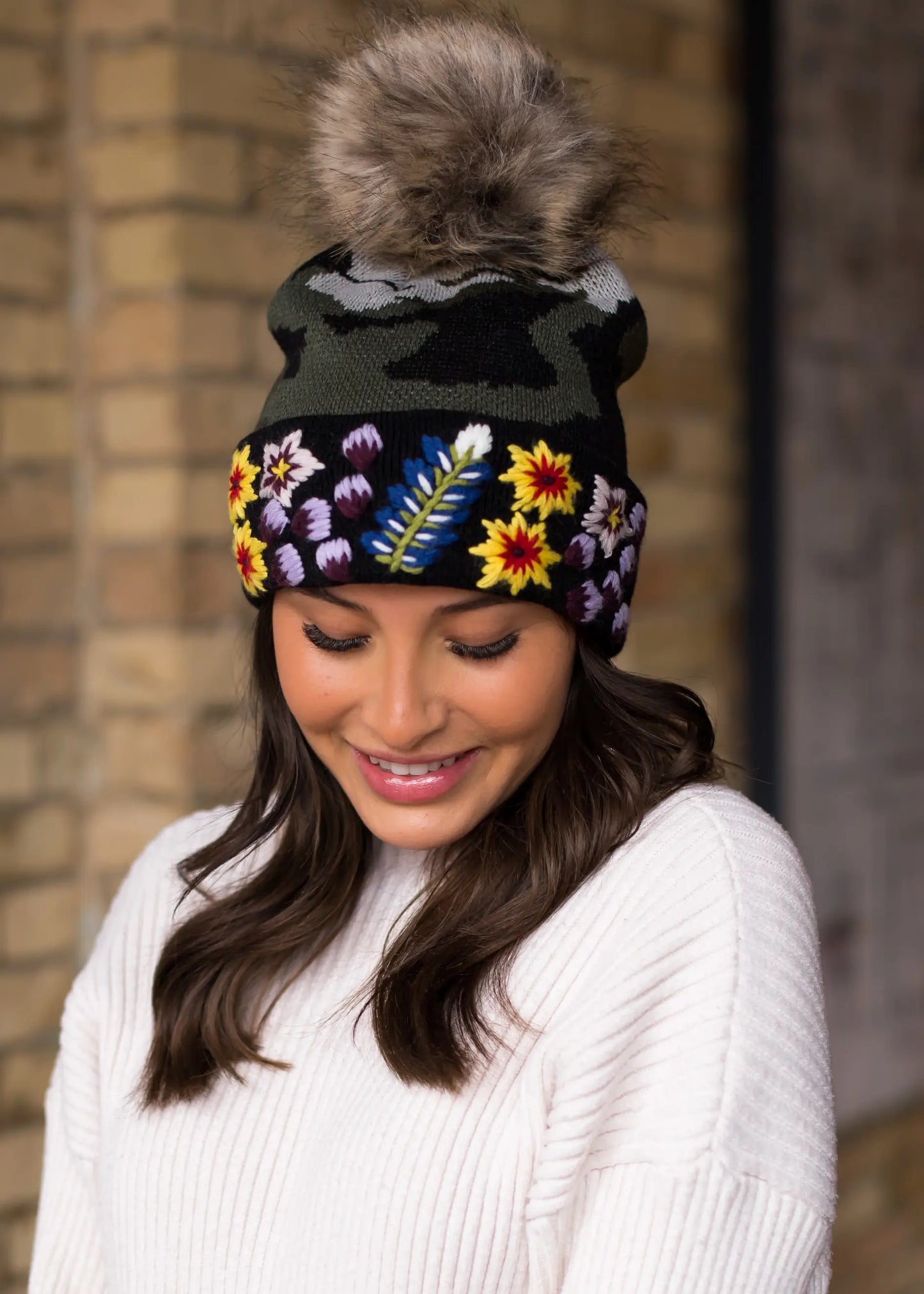 Green Camo With Floral Accent Hat