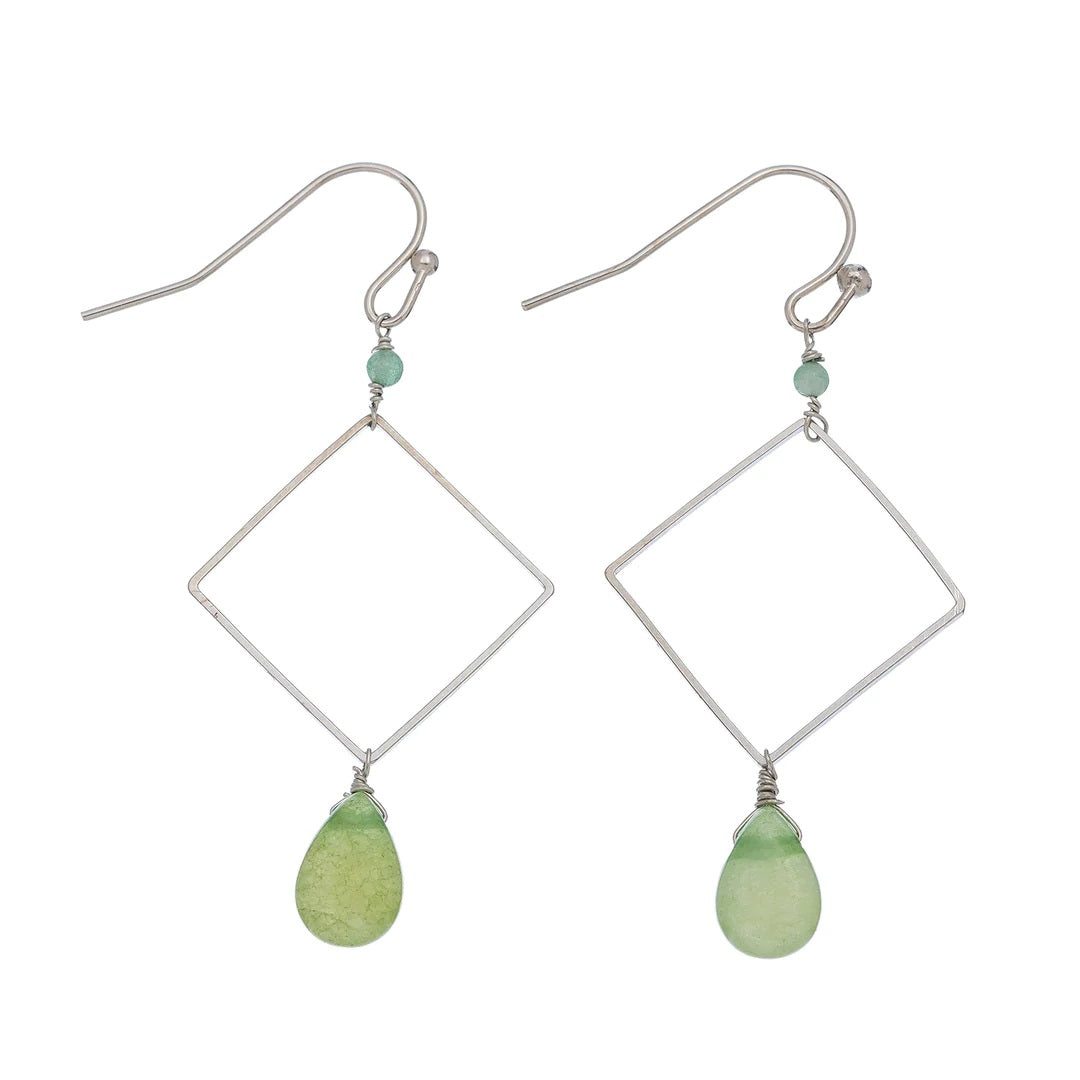 Sea Glass Drop Earrings - Green