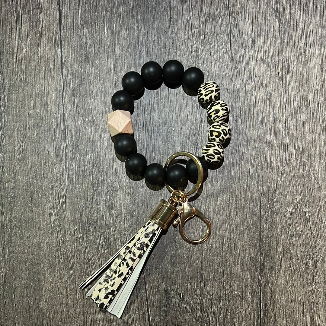 Silicone Wristlet Keychain - Black Leopard