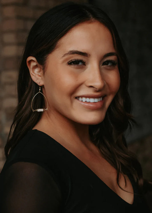 Gold Wire Dangle Earrings - Tan