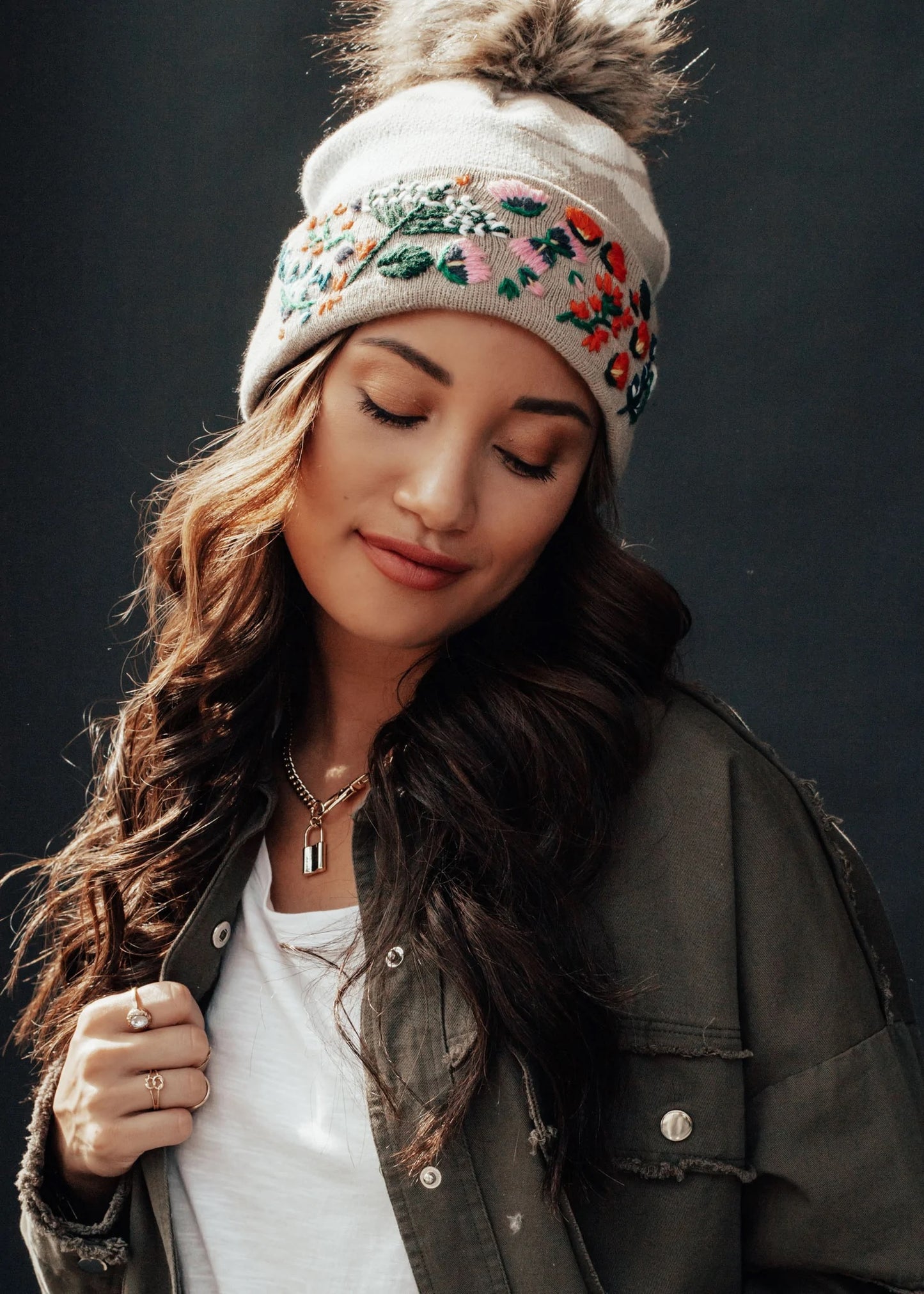 Tan Camo With Floral Accent Hat
