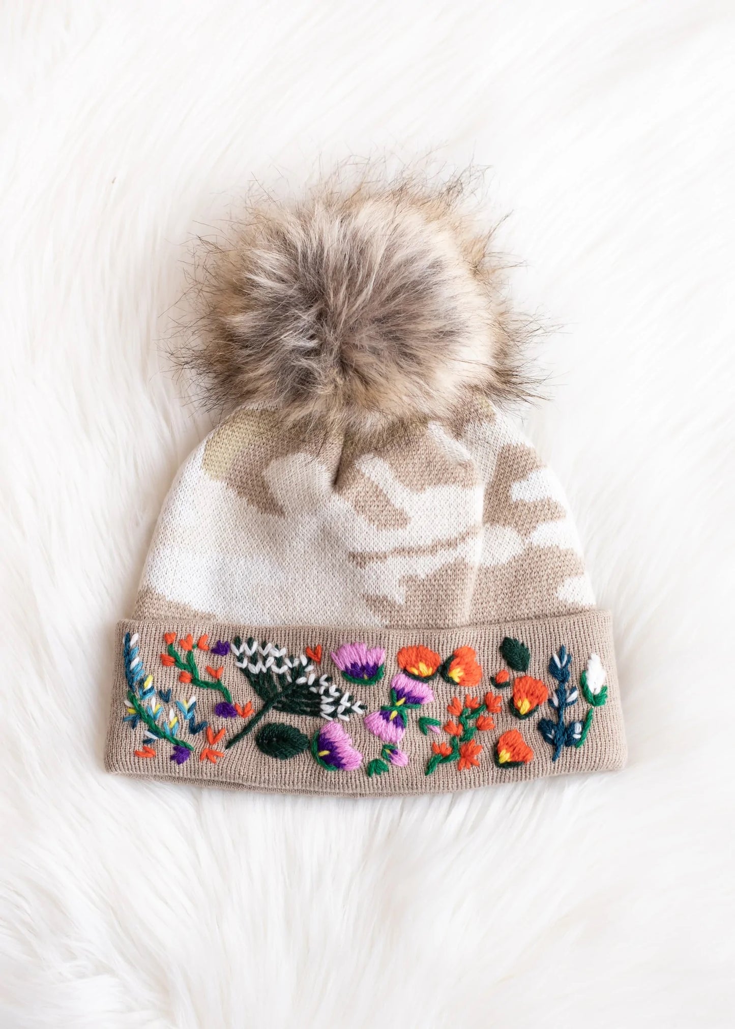 Tan Camo With Floral Accent Hat