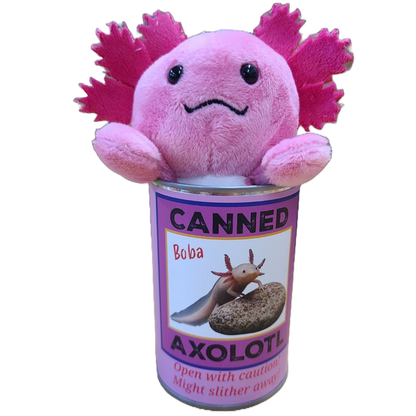 Canned Axolotl | Stuffed Animal Plush w/Jokes | Unique Gift: Pop Top Lid