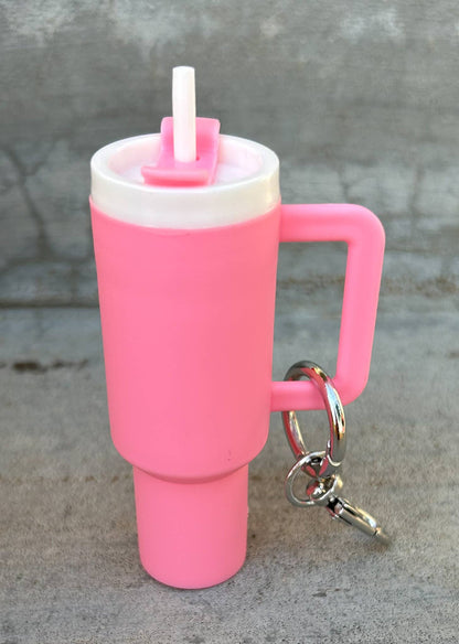 Plastic Tumbler Keychain with Removable Lid : Hot Pink