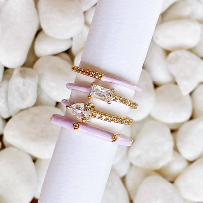 Pastel Glam Ring Set Of 4: Pink/Gold