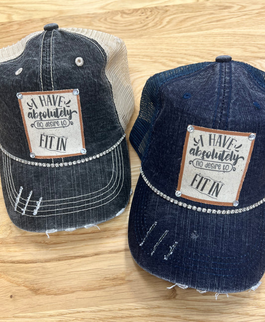 I Have Absolutely No Desire To Fit In Distressed Trucker Hat - Bling / Blue