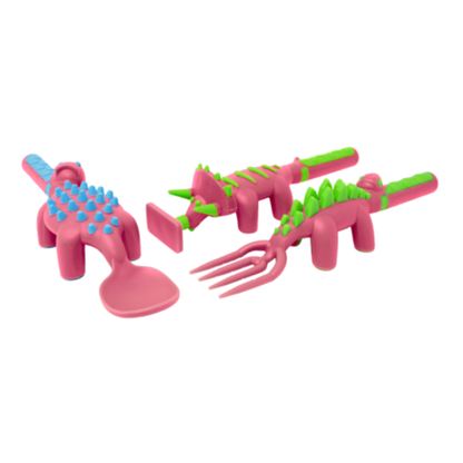 Set of 3 Pink Dino Utensils