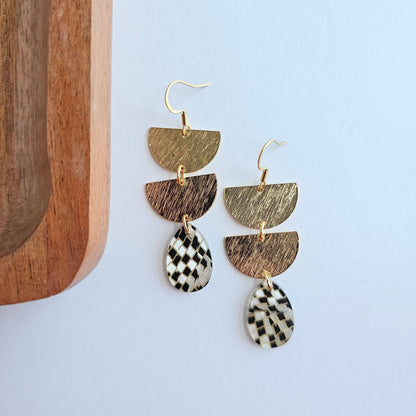 Aria Earrings - Black Shimmer Checker