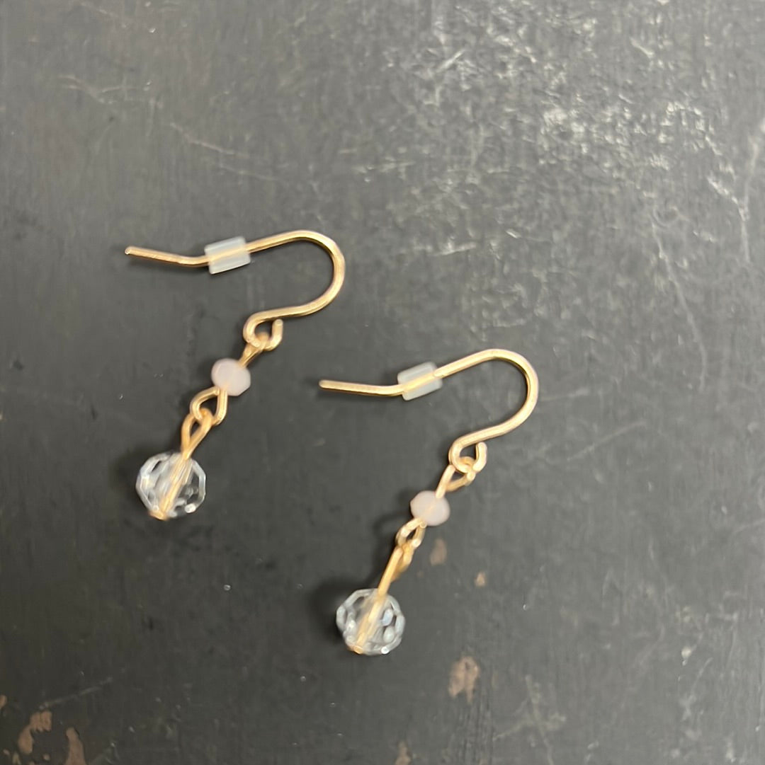Gold With Clear Bead Dangle Earrings