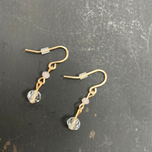 Gold With Clear Bead Dangle Earrings