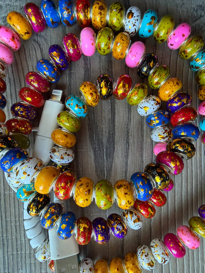 Gold Rainbow Beaded Phone Charger with Lightning & USB-C