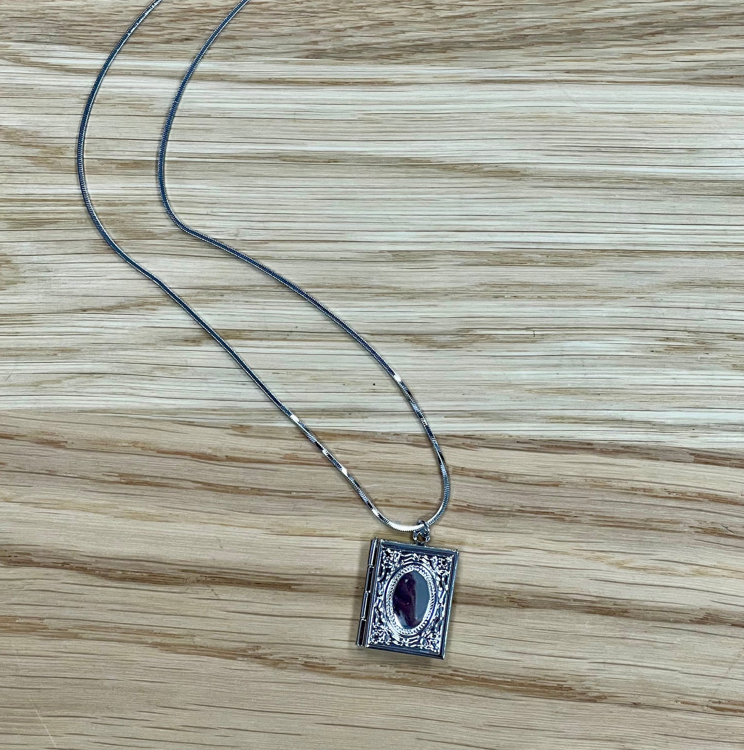 Silver Book Locket Necklace