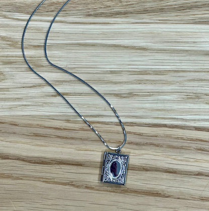 Silver Book Locket Necklace