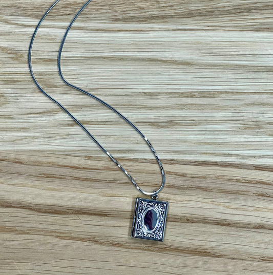 Silver Book Locket Necklace