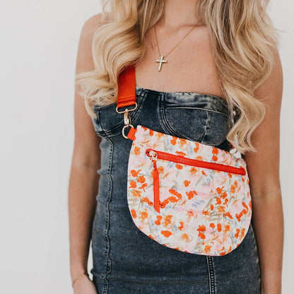 Jolie Puffer Belt Bag - Orange Floral