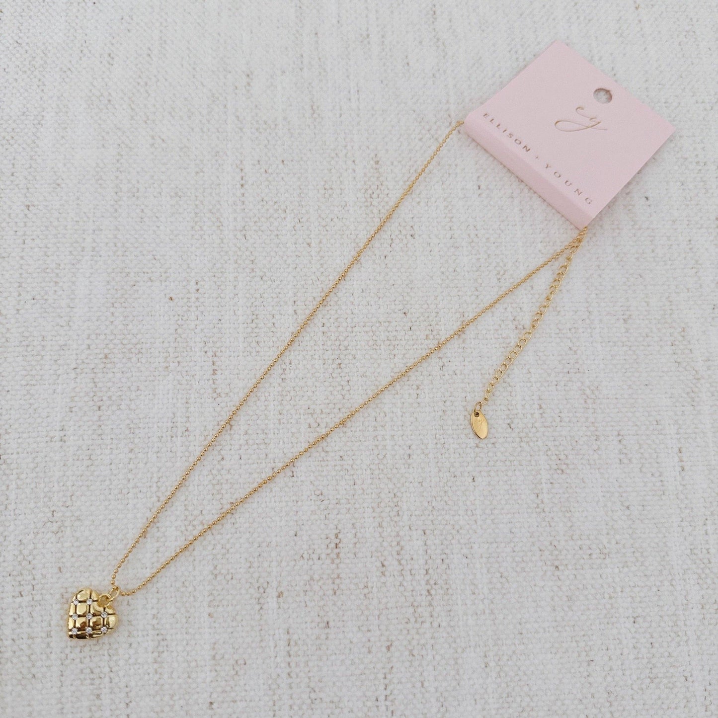 Quilted Luxe Heart Charm Necklace