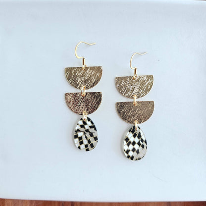 Aria Earrings - Black Shimmer Checker