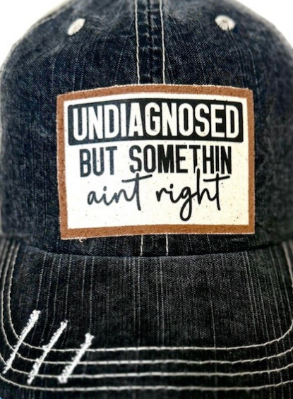 Undiagnosed But Somethin Aint Right Distressed Trucker Hat - Bling / Black Khaki