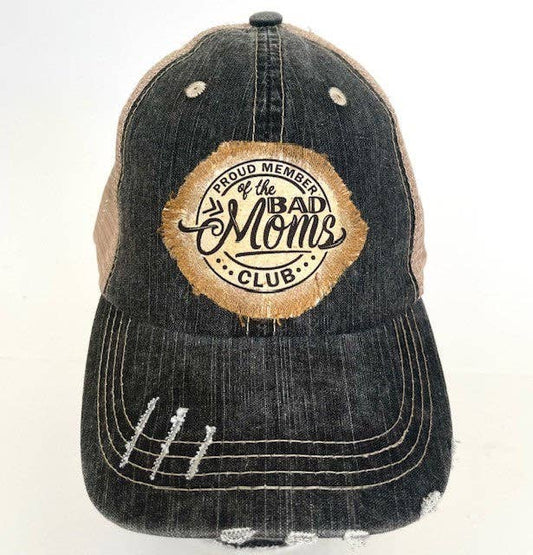 Bad Moms Club Distressed Trucker Hat - Bling / Black Khaki