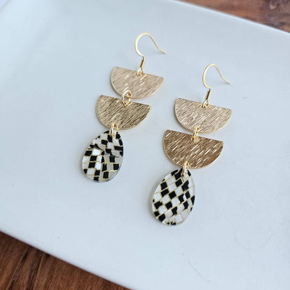 Aria Earrings - Black Shimmer Checker