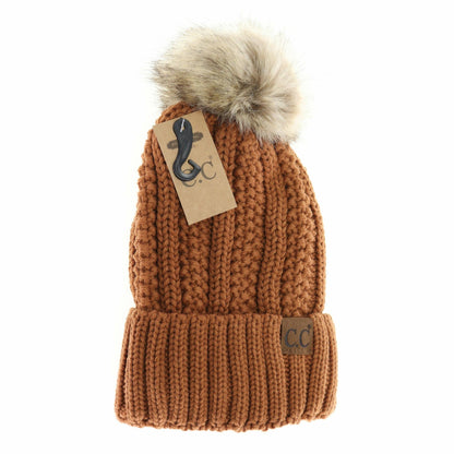 Fuzzy Lined Fur Pom CC Beanie