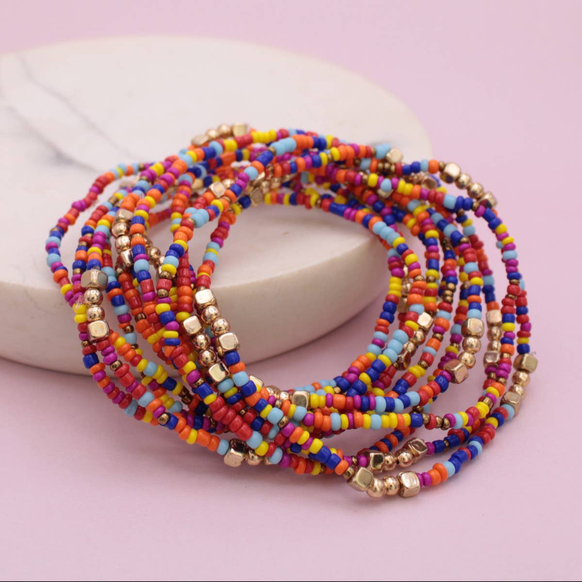 Multi & Gold Tiny Bead Bracelet Set