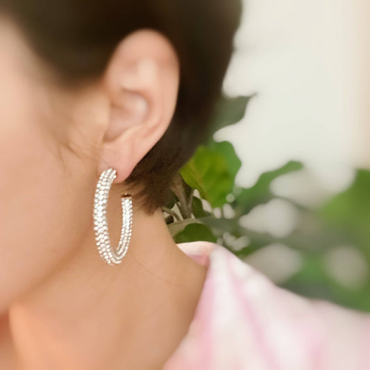 Retro Bling Hoop Earrings - Red