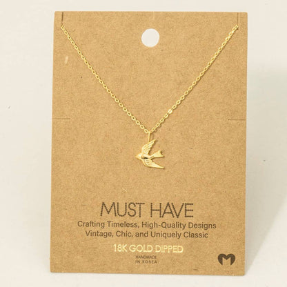 Gold Dipped Flying Bird Pendant Necklace