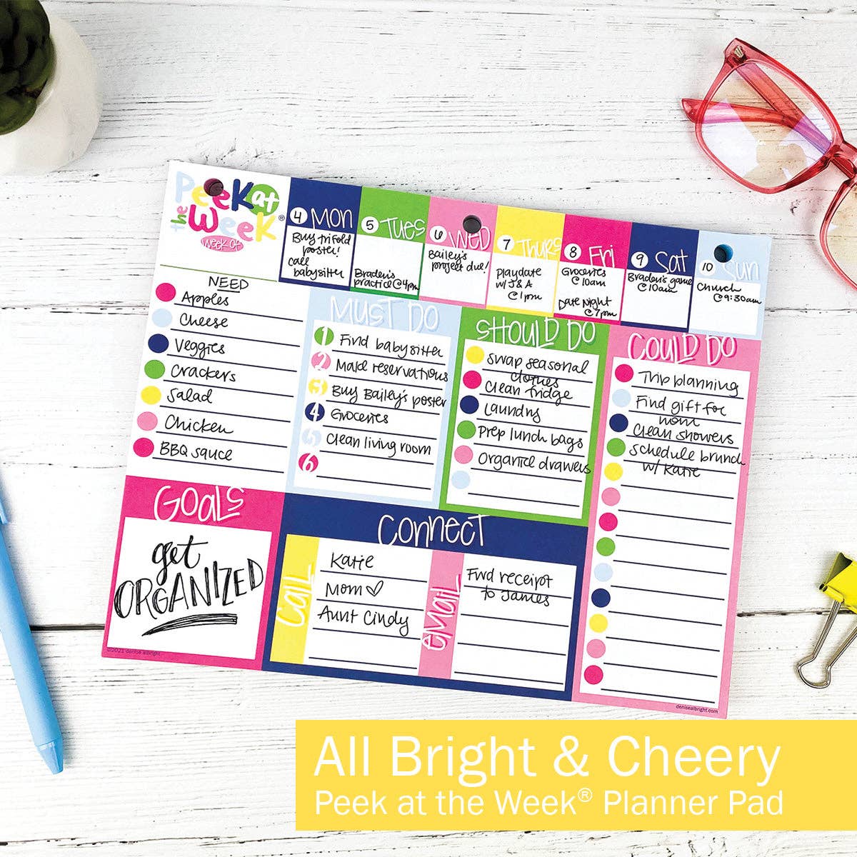 Peek at the Week® Weekly Planner Pad - Preppy 'n' Pink