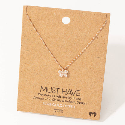 Gold Dipped Pave Mini Butterfly Charm Necklace