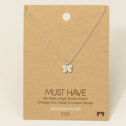 Gold Dipped Pave Mini Butterfly Charm Necklace