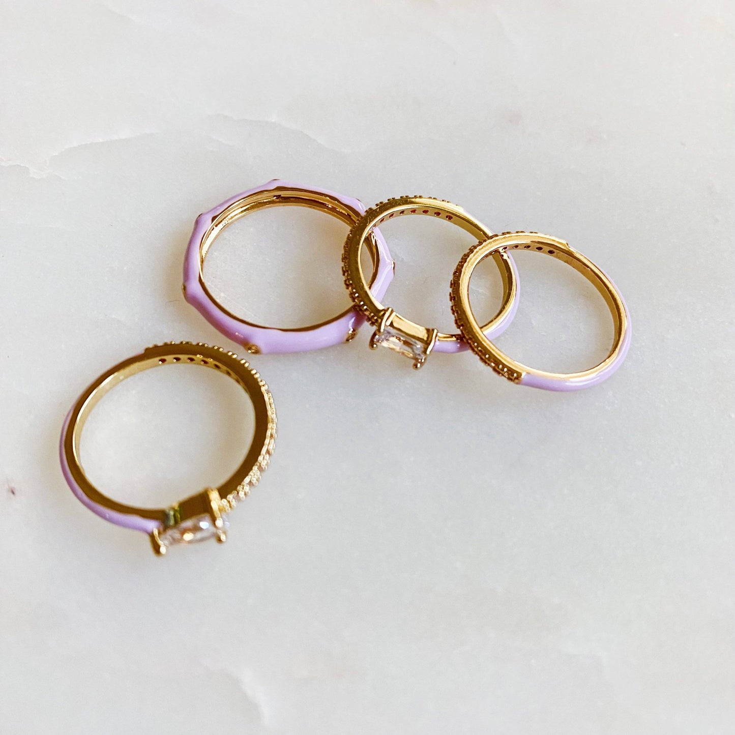 Pastel Glam Ring Set Of 4: Yellow/Silver