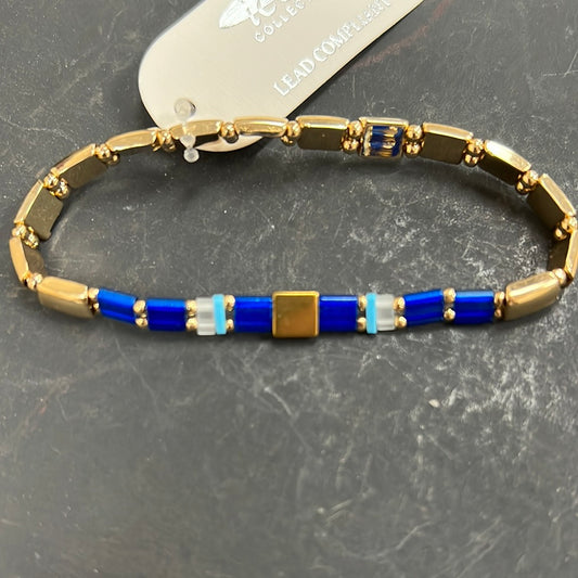 Gold And Blue Stretch Bracelet