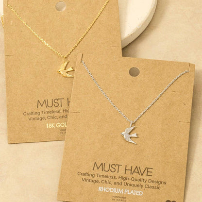 Gold Dipped Flying Bird Pendant Necklace