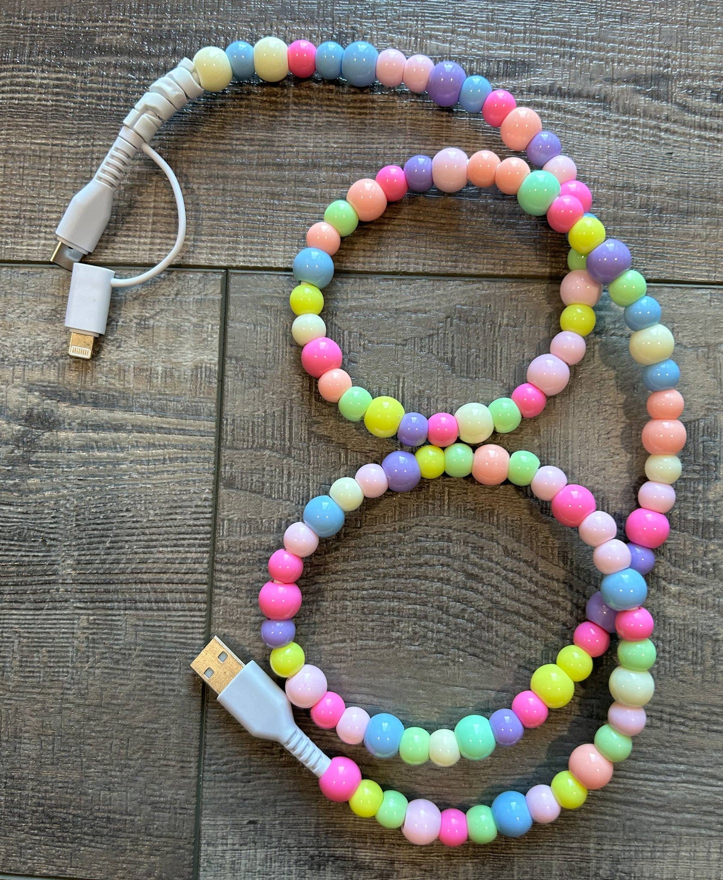 Beaded Phone Charger with Lightning & USB-C Cable: Rainbow