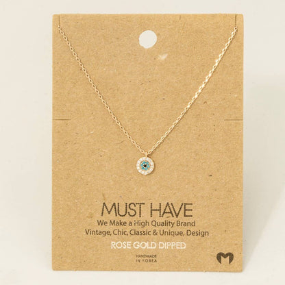 Gold Dipped Cz Trim Evil Eye Coin Necklace
