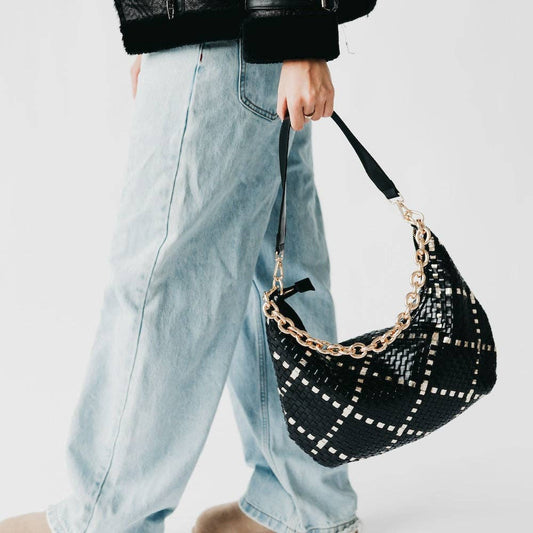 Sienna Slouchy Woven Shoulder Bag - Gold Metallic Diamond Black