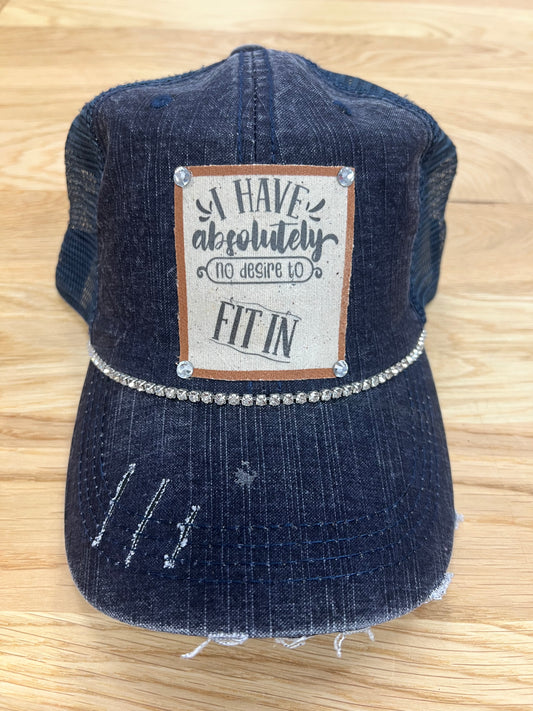I Have Absolutely No Desire To Fit In Distressed Trucker Hat - Bling / Blue