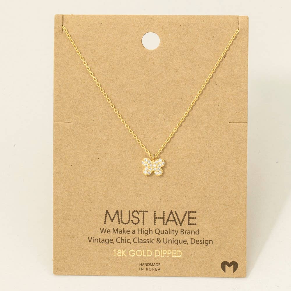 Gold Dipped Pave Mini Butterfly Charm Necklace